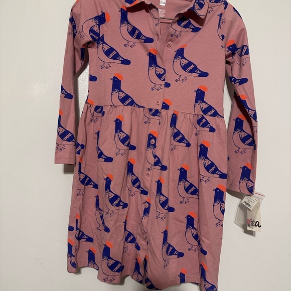 Pink Bird Patterned Kids Dress - Picture 2 of 6